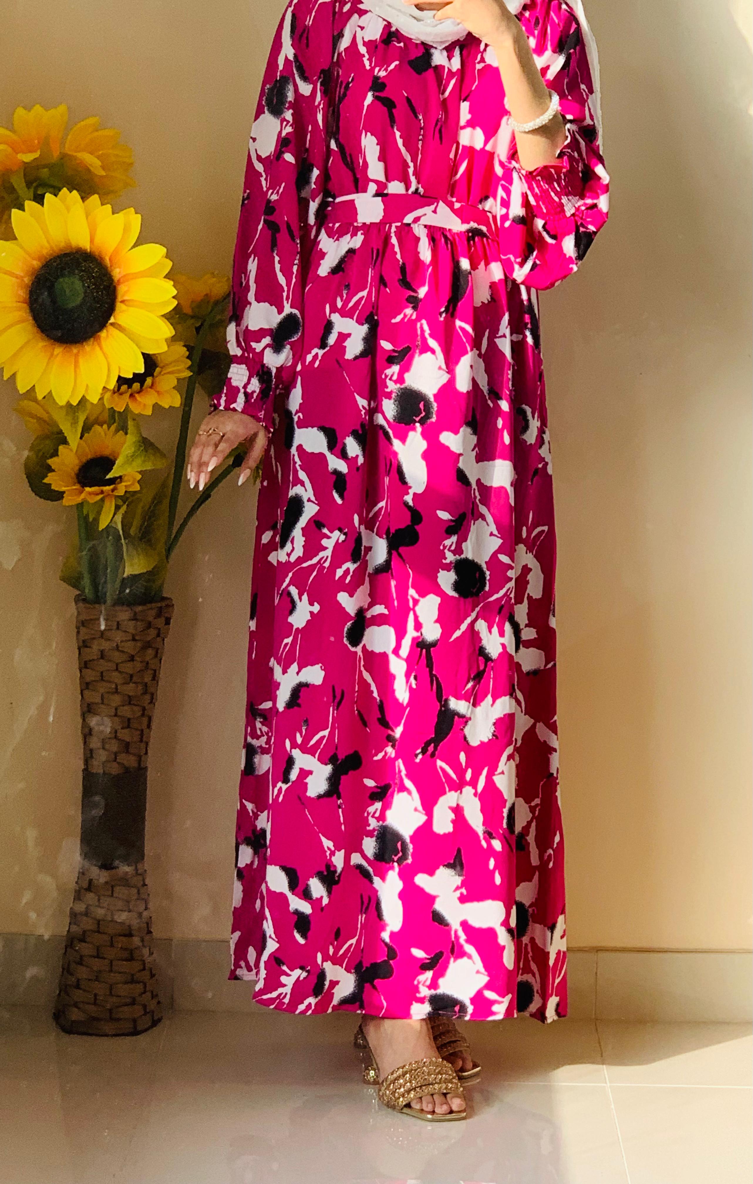 Foral long dress with belt